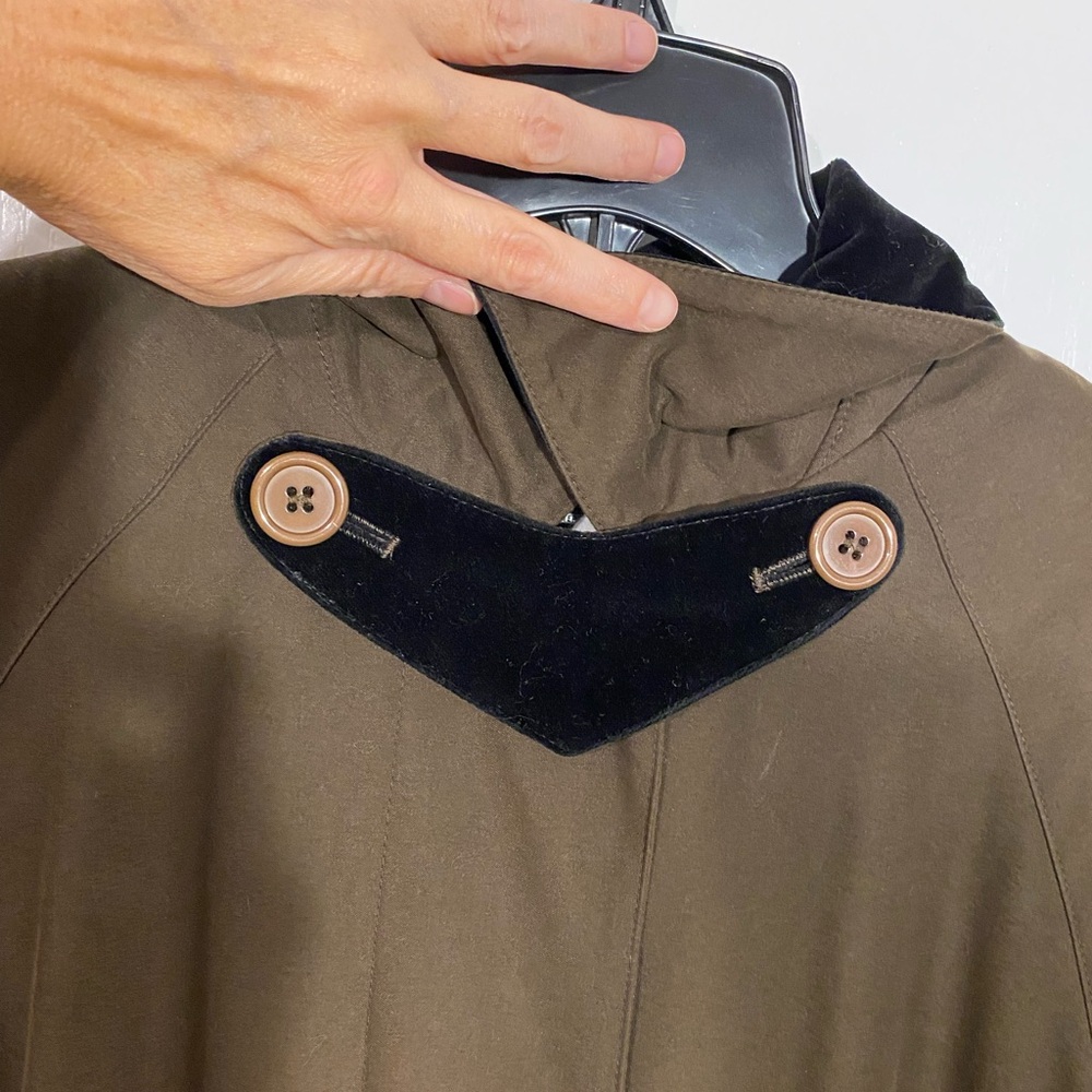 90s Talbots Velvet Collar Long Trench Coat Vintage Olive Brown Size 8 - Picture 4 of 15